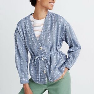 Madewell Blue and White Textured Cardigan